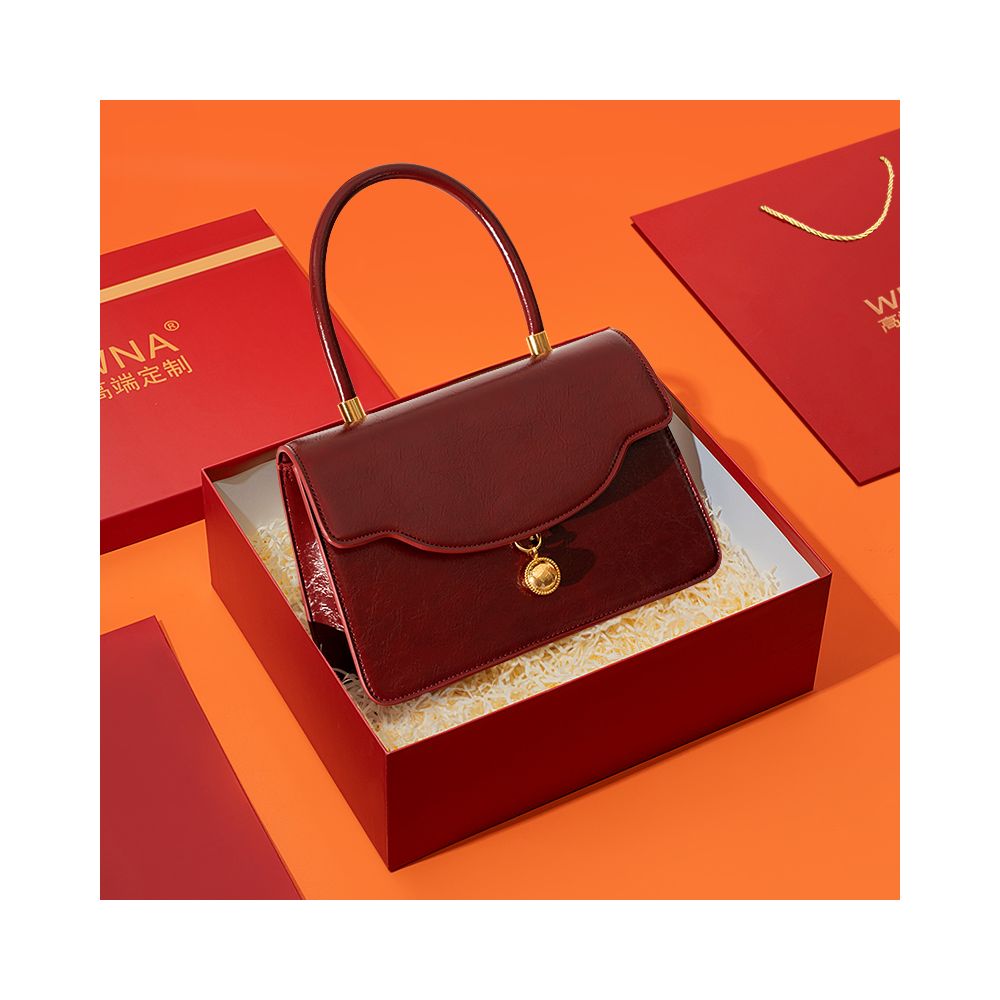 Luan Feng He Ming Red Velvet Wedding Bag Crossed Small Square Bag Premium Handheld Show Wofu Engagement Bridal Bag image 16