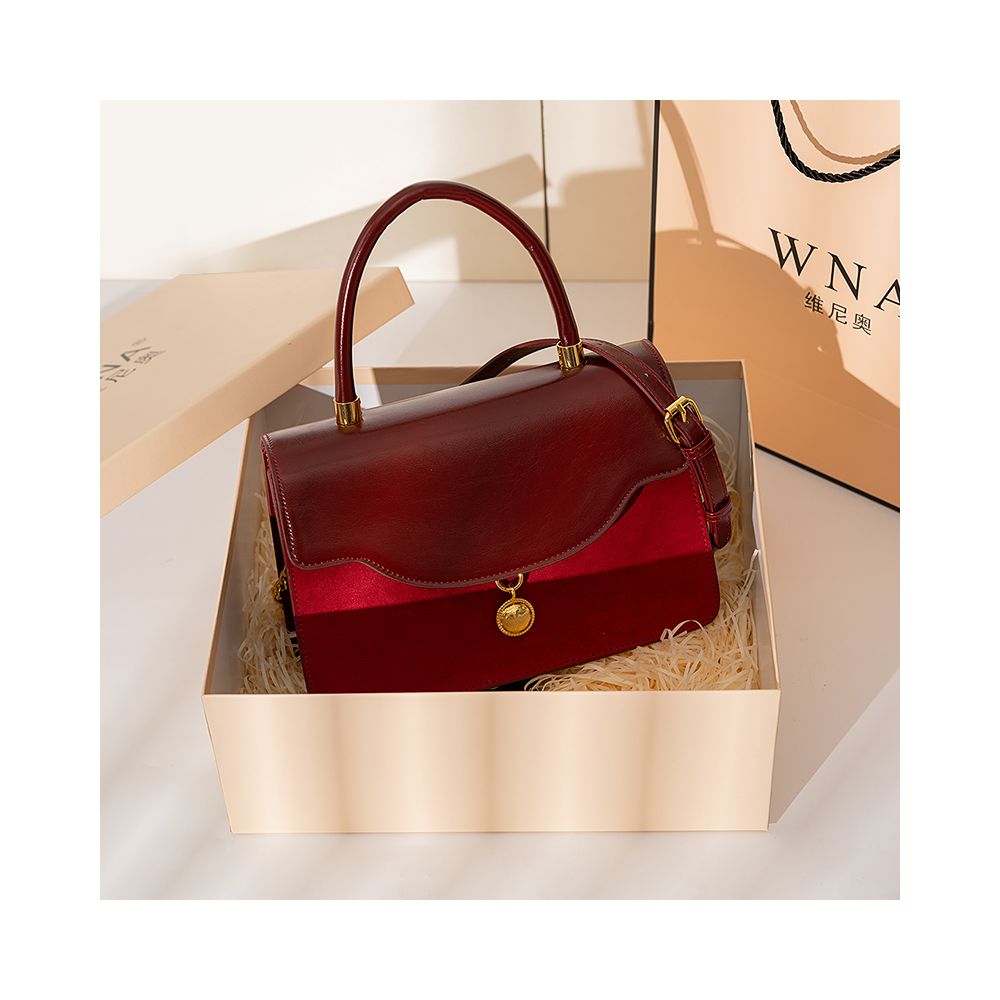 Luan Feng He Ming Red Velvet Wedding Bag Crossed Small Square Bag Premium Handheld Show Wofu Engagement Bridal Bag image 21