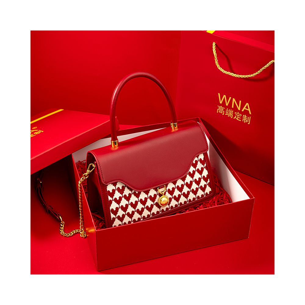 Luan Feng He Ming Red Velvet Wedding Bag Crossed Small Square Bag Premium Handheld Show Wofu Engagement Bridal Bag image 32