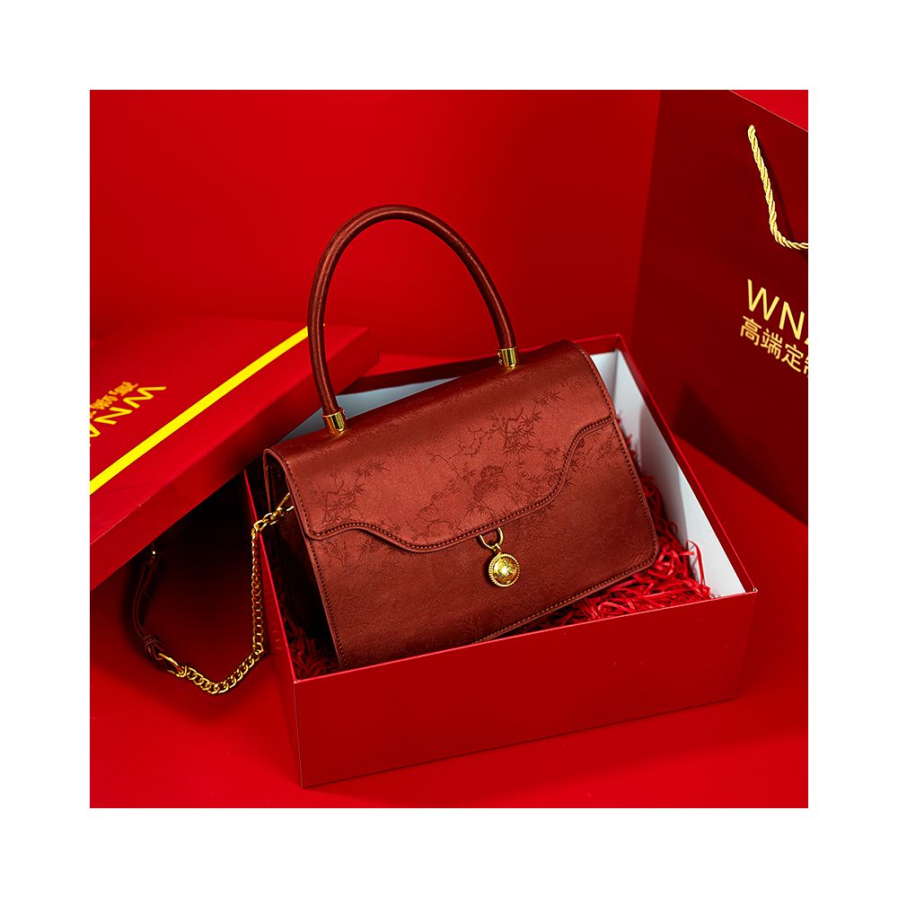 Luan Feng He Ming Red Velvet Wedding Bag Crossed Small Square Bag Premium Handheld Show Wofu Engagement Bridal Bag image 34