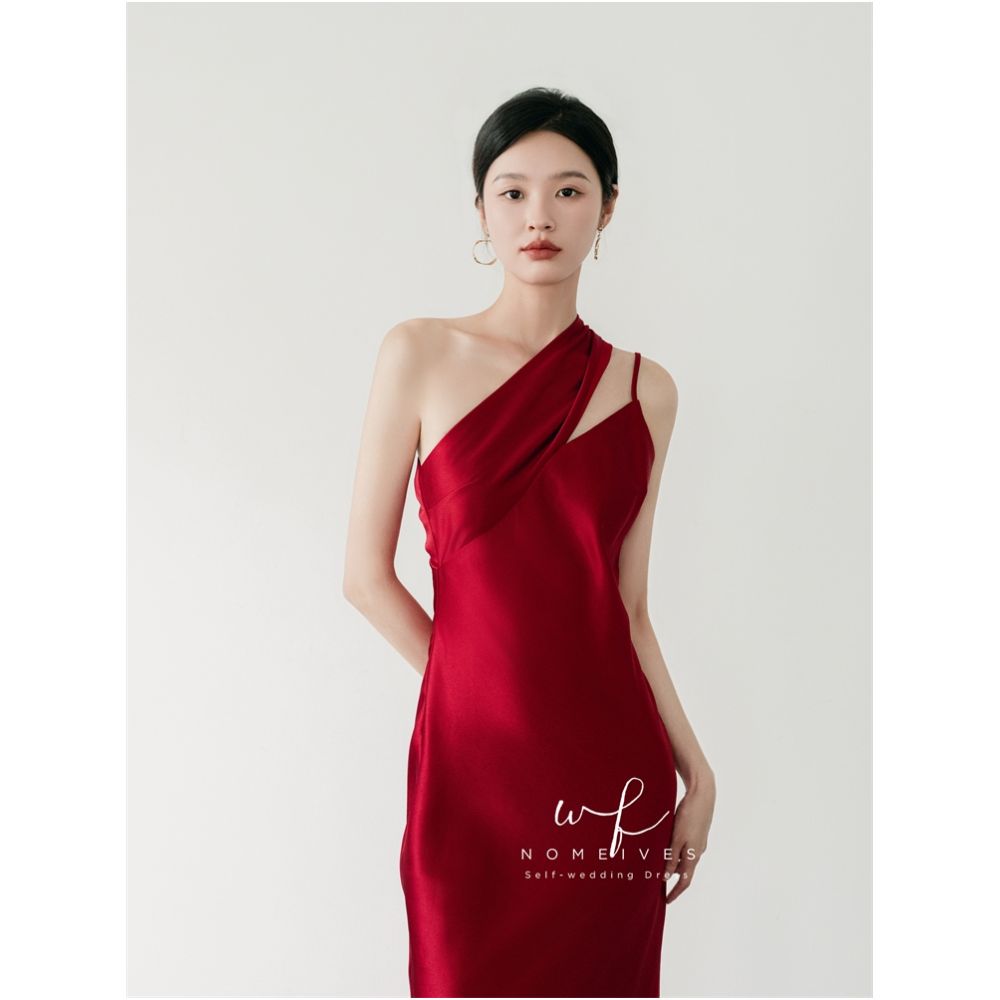Nomeives slimming bride banquet evening gown red rose high end minimalist Chinese wedding respect image 3