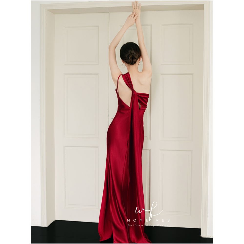 Nomeives slimming bride banquet evening gown red rose high end minimalist Chinese wedding respect image 4