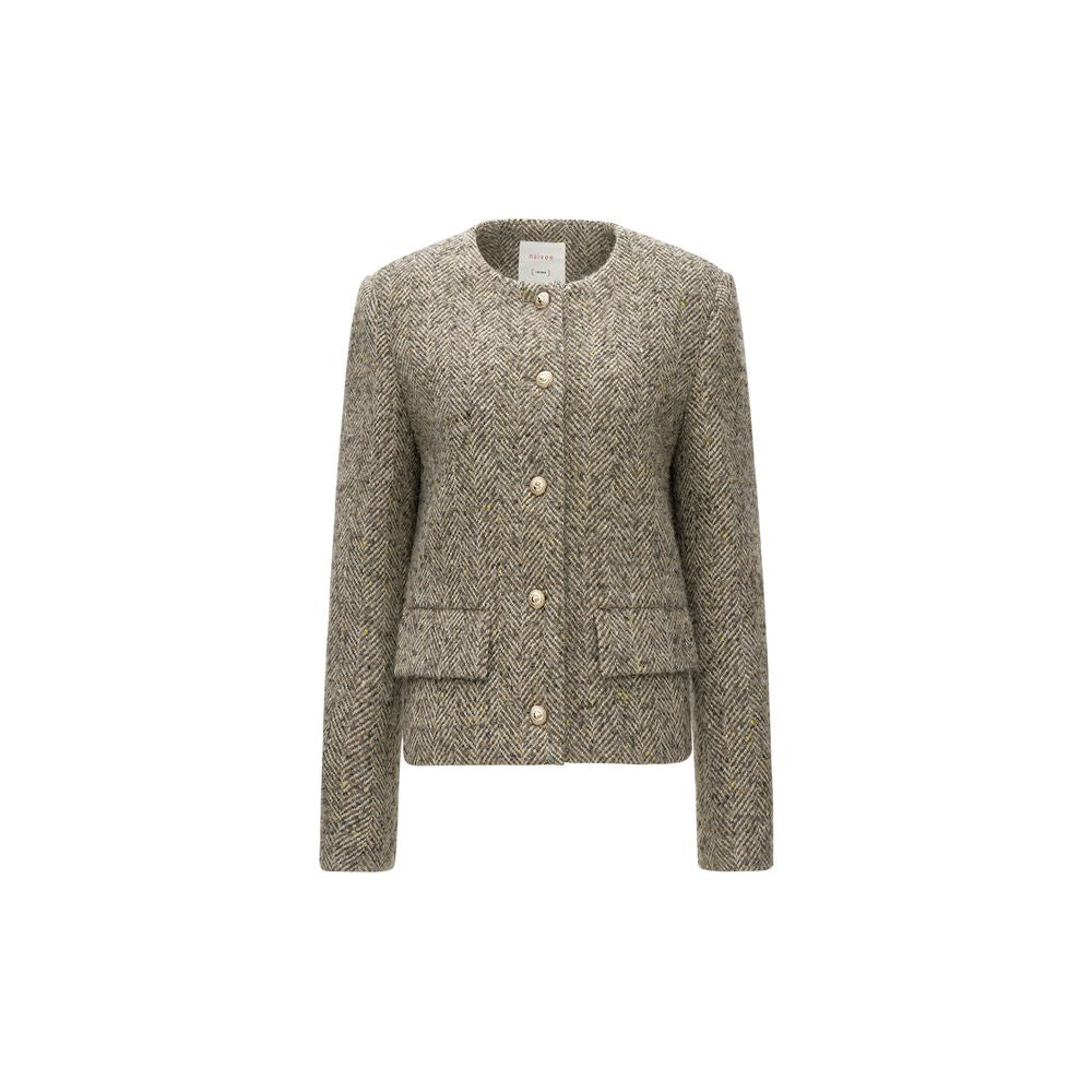 Naivee Naivee Winter Cotton Wool Commuting Elegant Wide Shoulders Small Fragrant Wind No Collar Box Type Woolen Short Coat for Women image 7