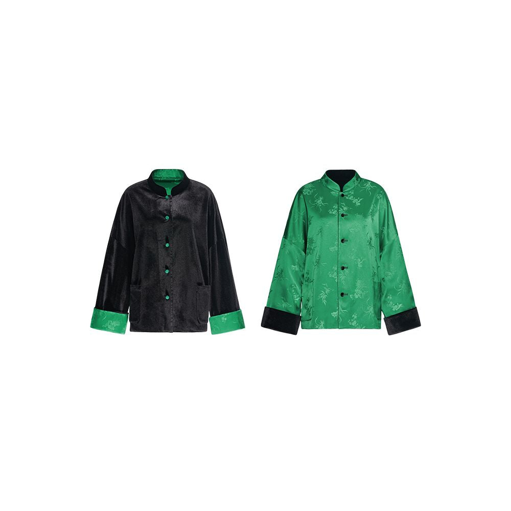 Na Wei Star s New Chinese Women s Wear Autumn Winter Stand up Collar Loose Chinese Style Jacquard Velvet Thick Short Coat for Women image 6