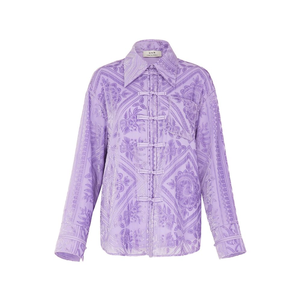 Blogger s same style flower and tree deep new Chinese style shirt jacket women s summer plate buckle velvet shirt long sleeved Tang style top image 13