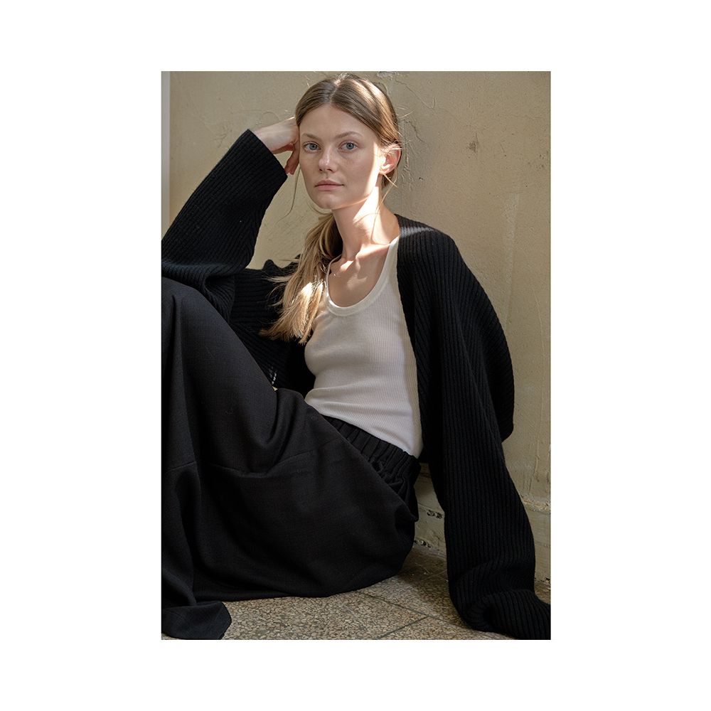 ASAYA2393 Pure wool knitted cardigan with cloud touch and shawl scarf