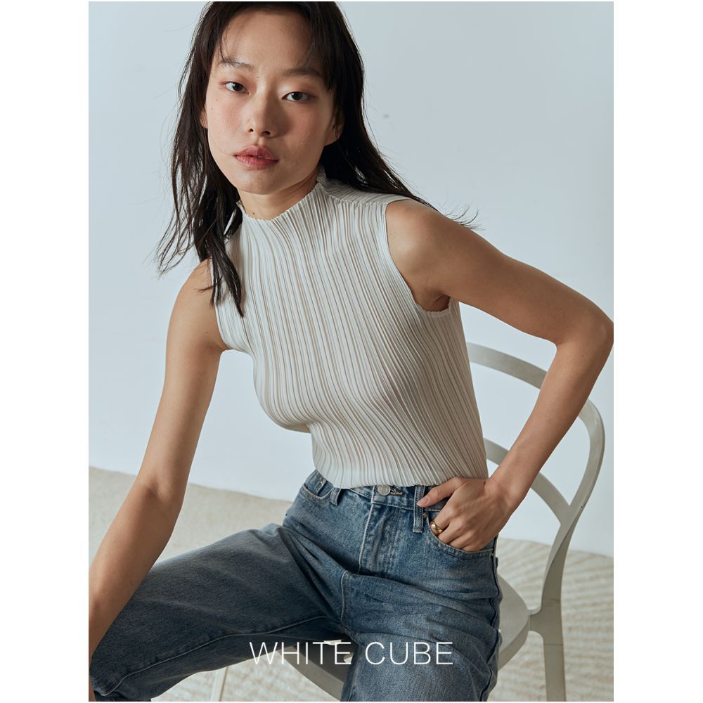2025 Half High Collar Wrinkled Sleeveless Bottom T shirt Wrinkled Miyake Wind Pressure Wrinkled Slim Fit Versatile Vest Women s Summer image 1