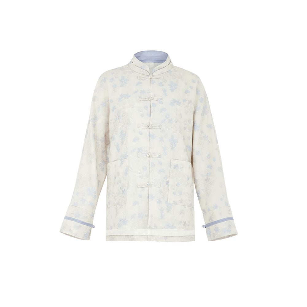 Celebrity same style flower and tree deep Chinese style Tang suit jacket jacquard tea suit women s improved stand up collar new Chinese style top image 19