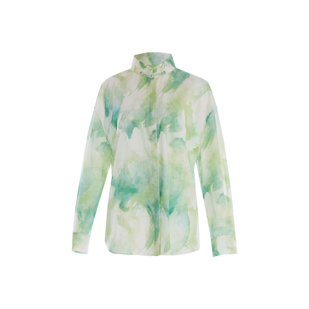 Hua Mu Shen Xin Chinese style shirt top women s loose long sleeved new style buttoned Chinese Feng Shui ink printed stand up collar shirt image 10