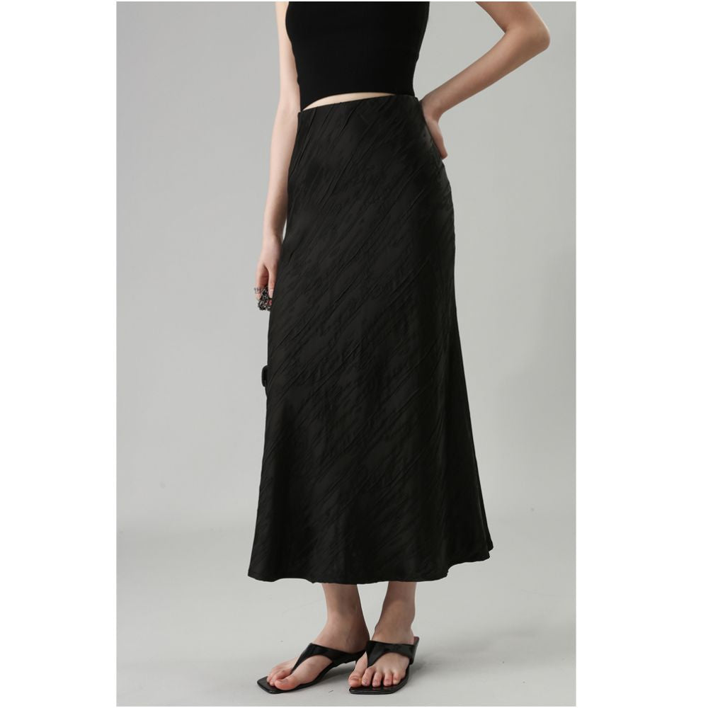 FANLE STUDIOS Imported Jacquard Acetic Acid Anti Wrinkle Slimming High Waist Fish Tail Medium length Chinese Half length Skirt for Women image 29