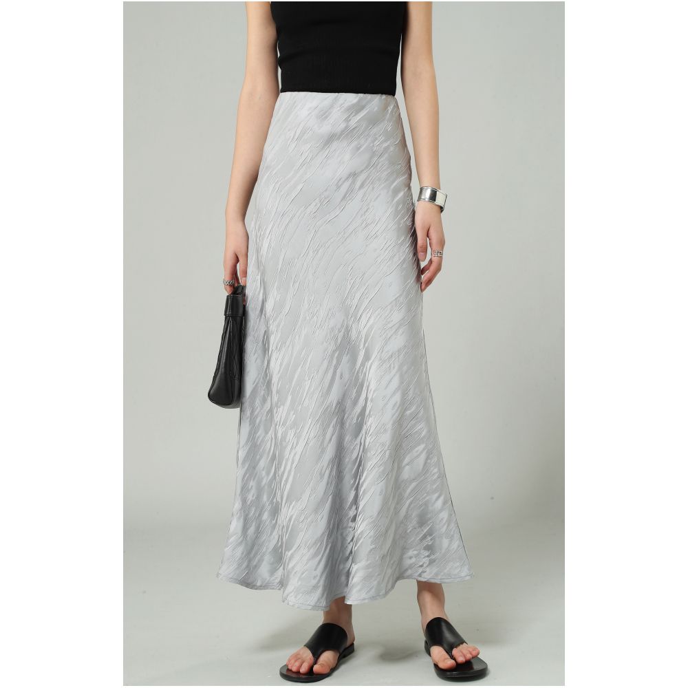 FANLE STUDIOS Imported Jacquard Acetic Acid Anti Wrinkle Slimming High Waist Fish Tail Medium length Chinese Half length Skirt for Women image 34