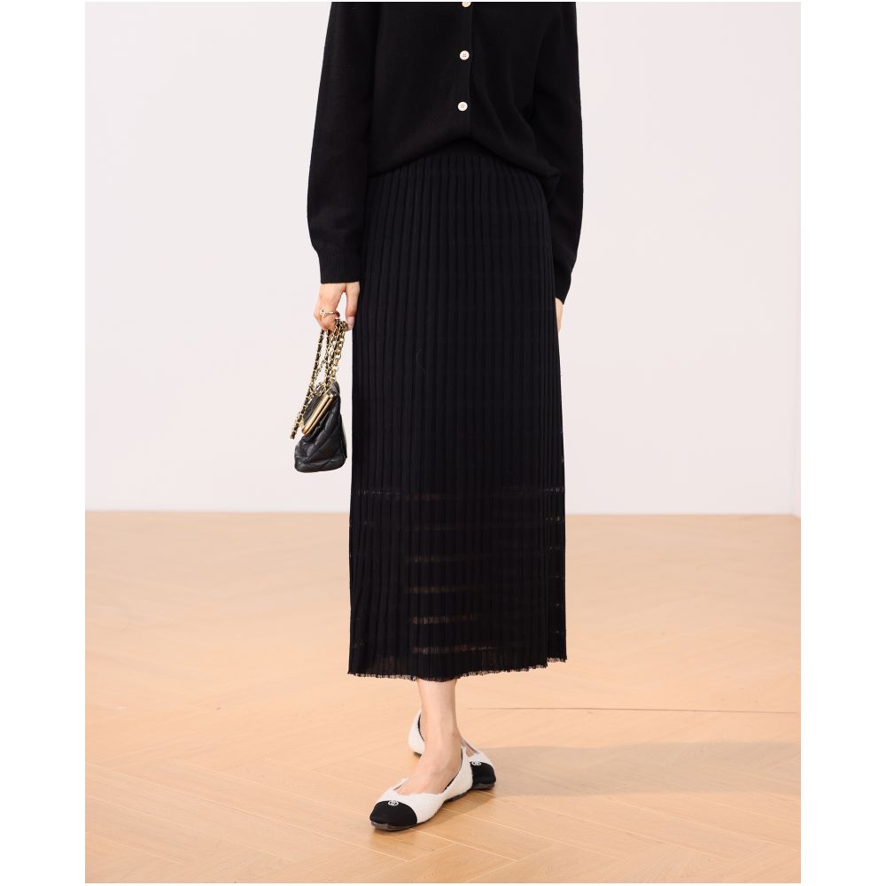Qiqi Family 3D Bamboo Knot Pit Strip Knitted Half Skirt 2024 Autumn New Product French Hollow High Waist Long Skirt for Children image 15