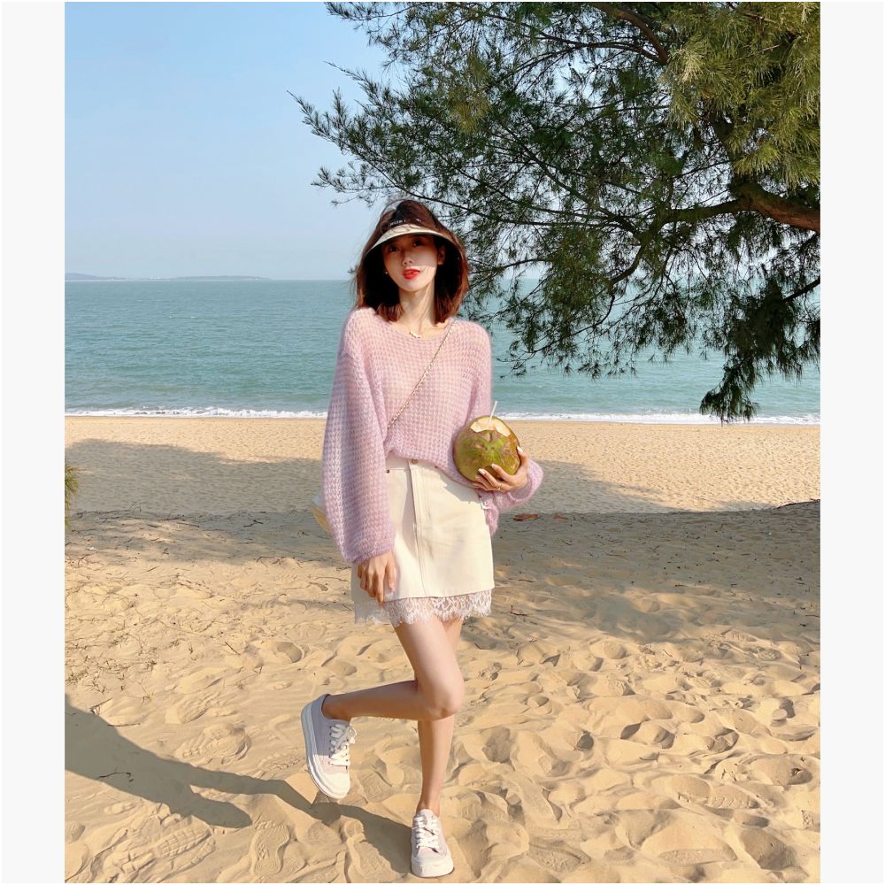 A line denim short skirt 2024 spring new style skirt with lace and lace stitching high waisted skirt for children image 12