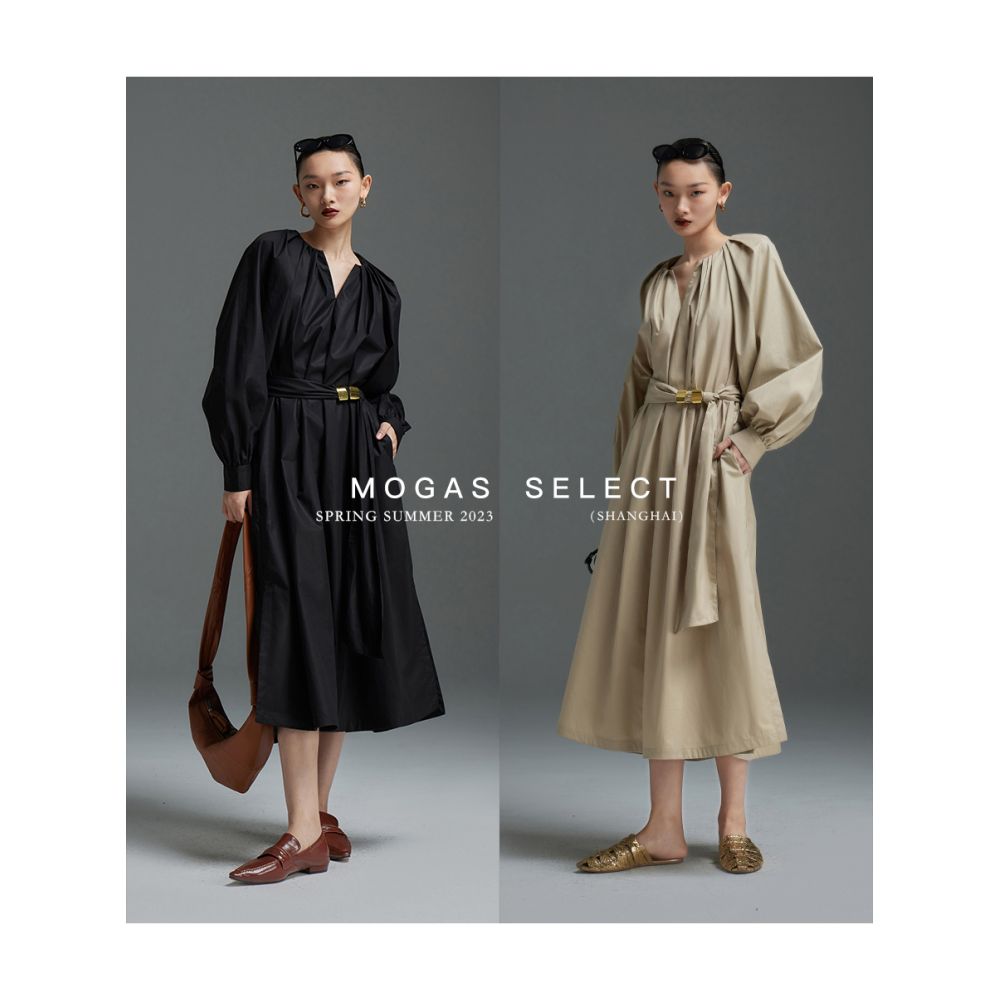 Mogas atmosphere high street B backup temperament casual and slimming V neck mid length dress for women in spring image 2