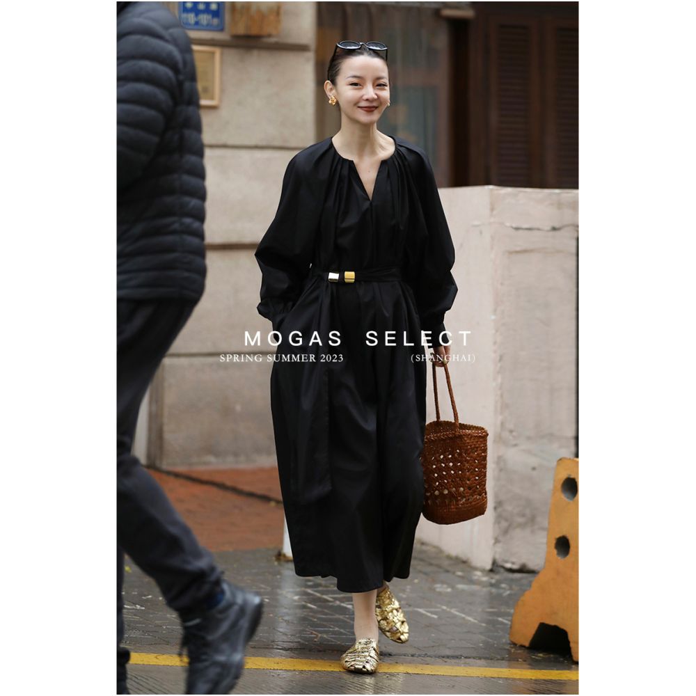 Mogas atmosphere high street B backup temperament casual and slimming V neck mid length dress for women in spring image 5
