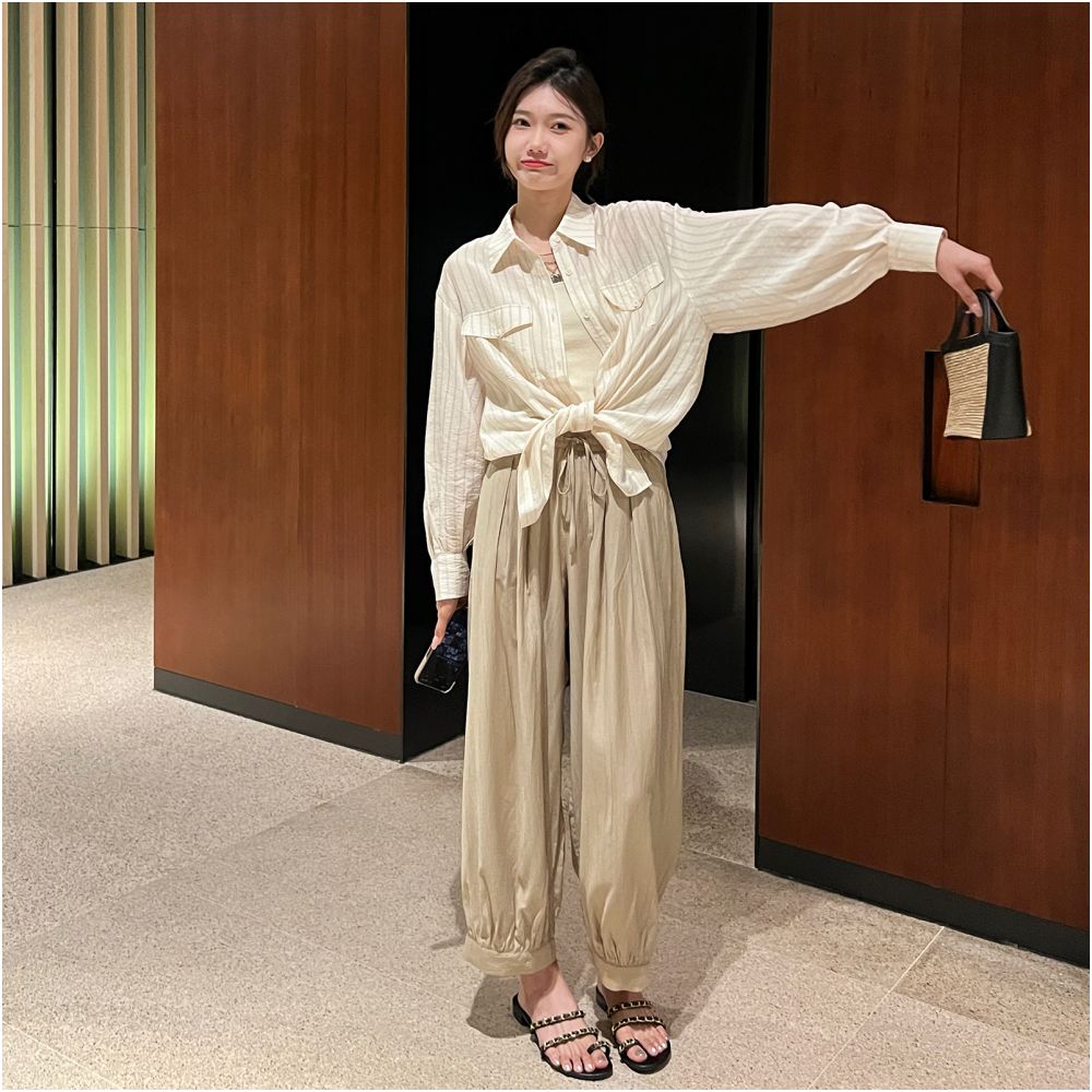 Qiqi Family Green High Waist Folded Elastic Waist Wide Leg Pants 2024 Summer New Loose Leg Tight Pants for Children image 7