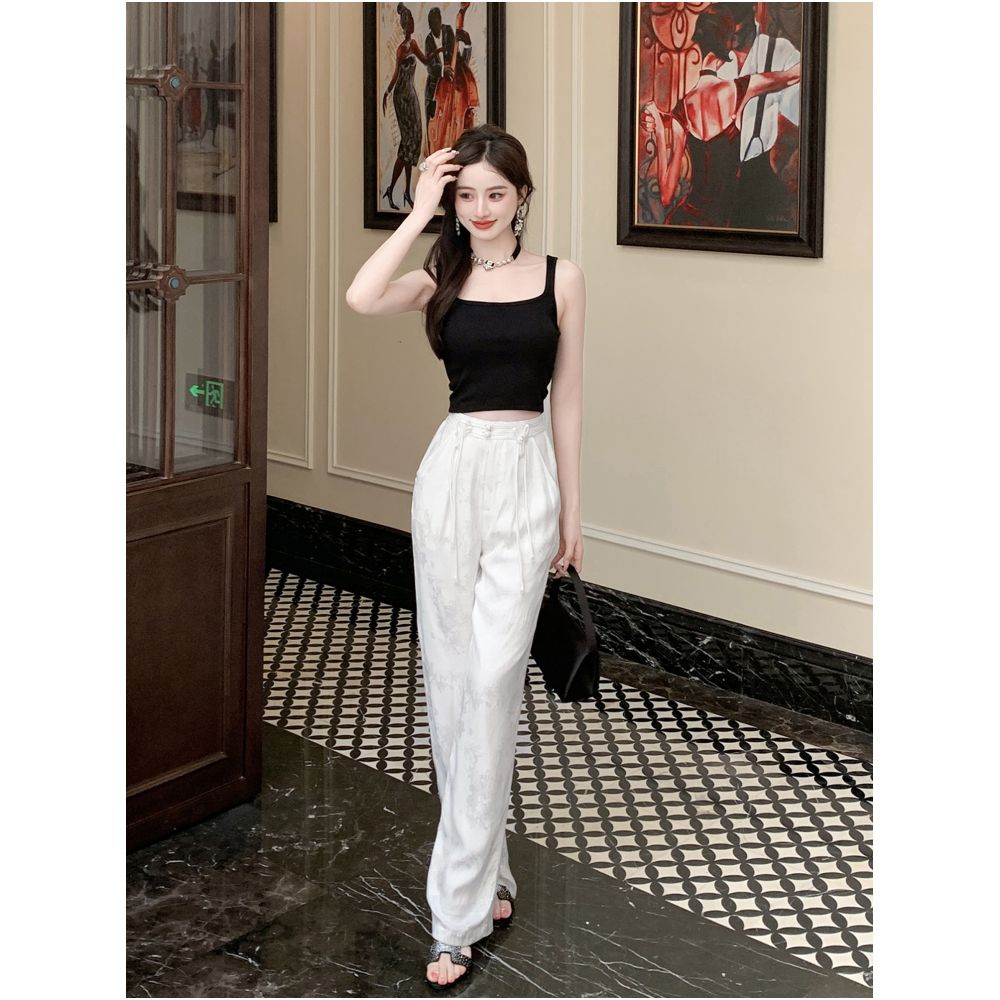 Broken code and leak detection Yu Xiaoxiao national cool pants handmade buckle casual pants heavyweight straight leg long pants image 2