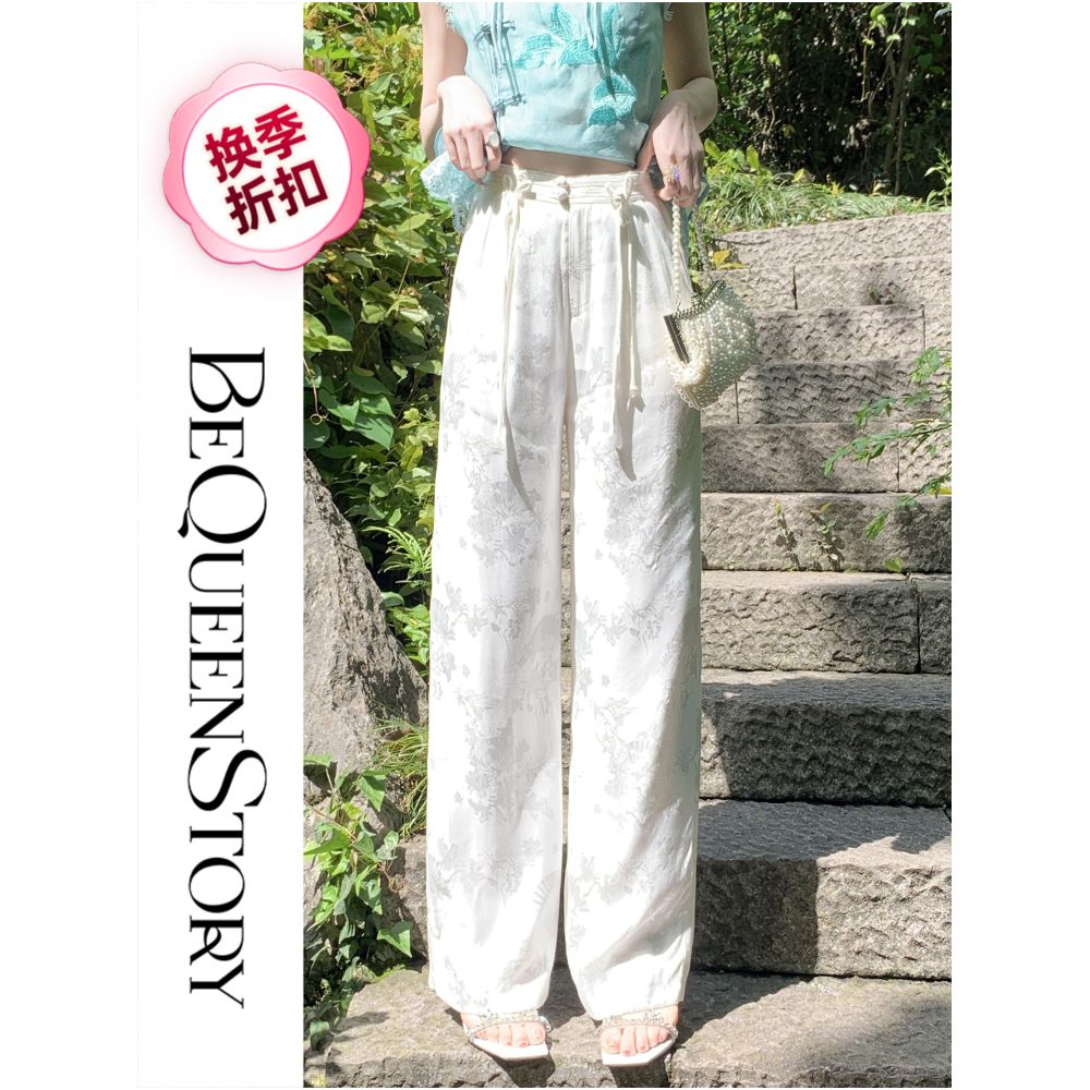 Broken code and leak detection Yu Xiaoxiao national cool pants handmade buckle casual pants heavyweight straight leg long pants image 3