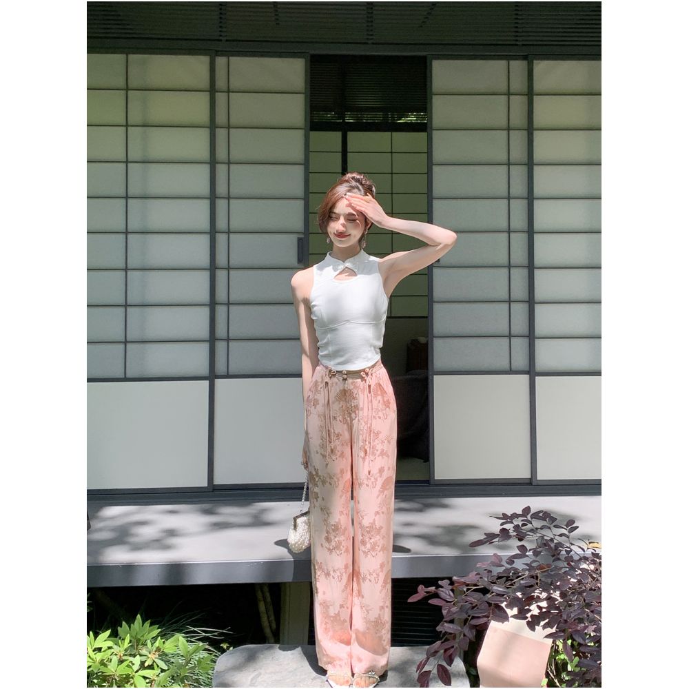 Broken code and leak detection Yu Xiaoxiao national cool pants handmade buckle casual pants heavyweight straight leg long pants image 5