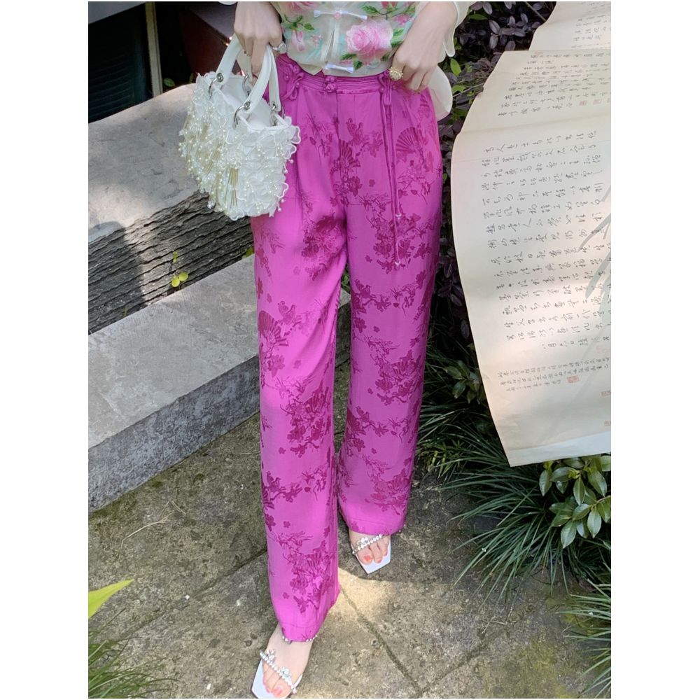 Broken code and leak detection Yu Xiaoxiao national cool pants handmade buckle casual pants heavyweight straight leg long pants image 0