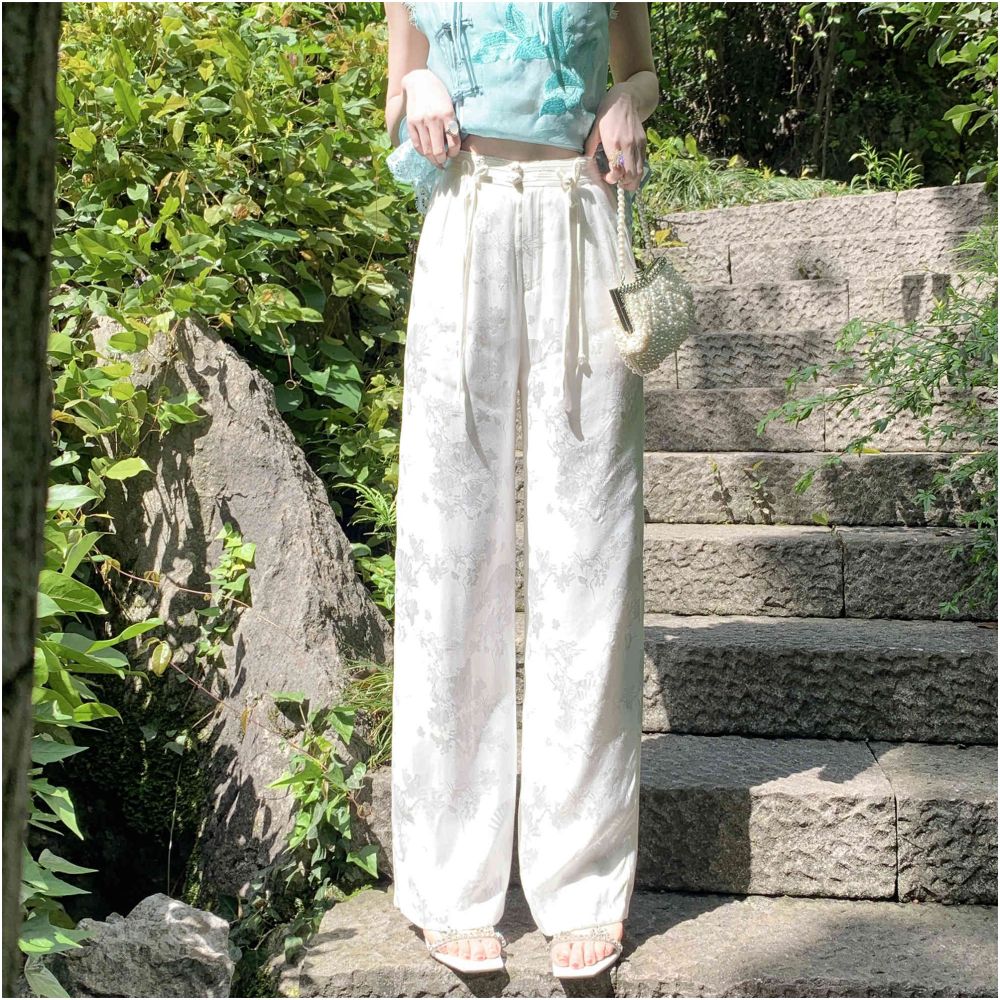 Broken code and leak detection Yu Xiaoxiao national cool pants handmade buckle casual pants heavyweight straight leg long pants image 13