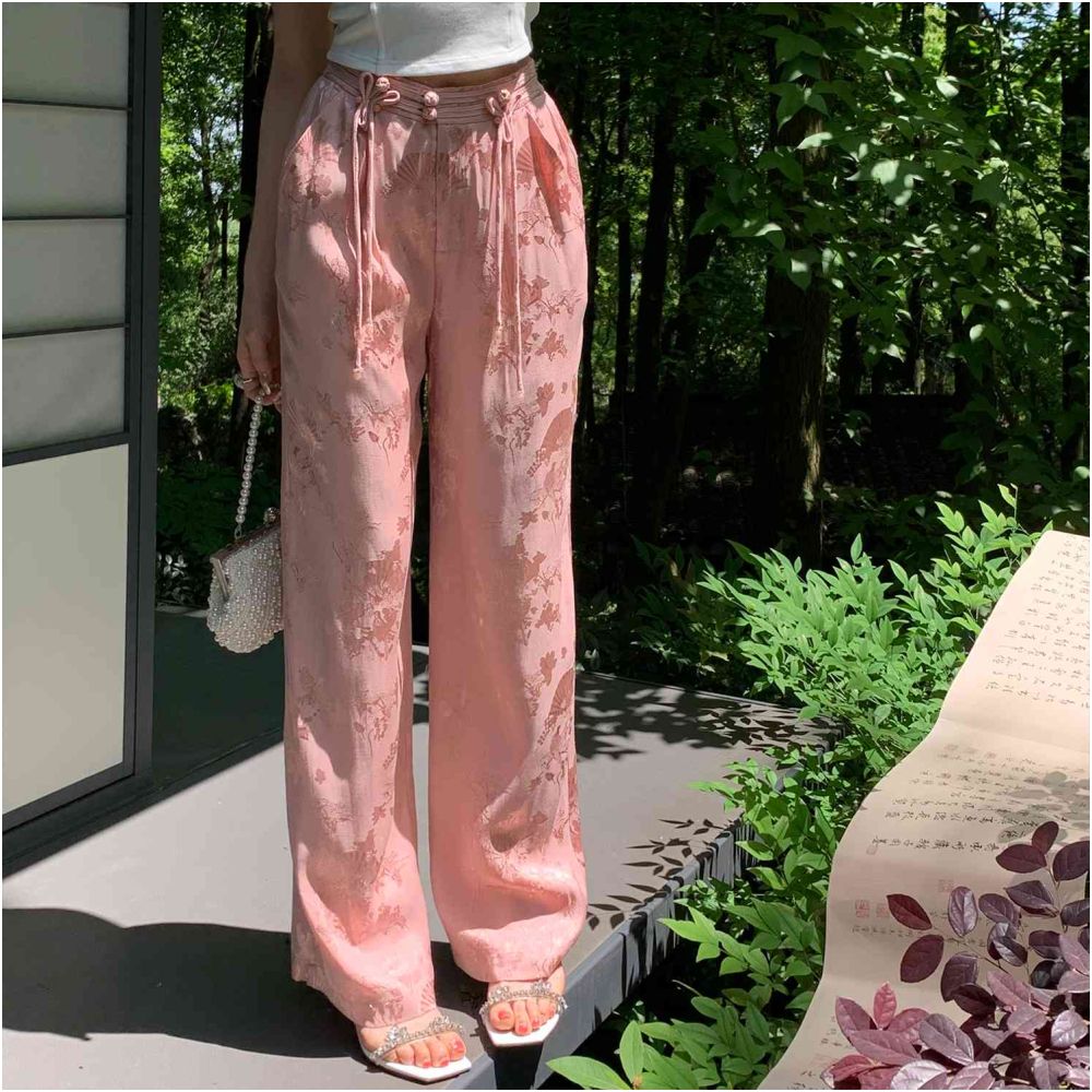 Broken code and leak detection Yu Xiaoxiao national cool pants handmade buckle casual pants heavyweight straight leg long pants image 14