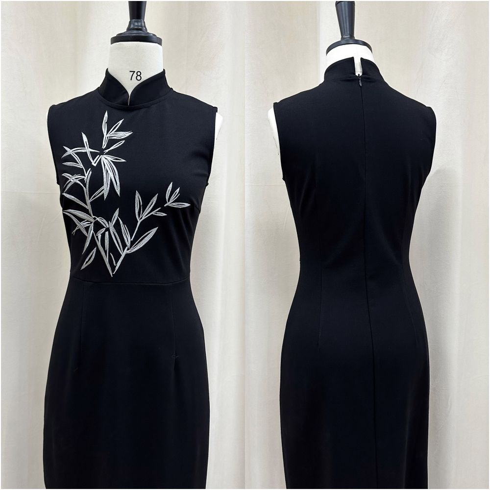 Xiaolu Miya Bamboo original design new Chinese style embroidered cheongsam sleeveless little black dress long dress summer image 35