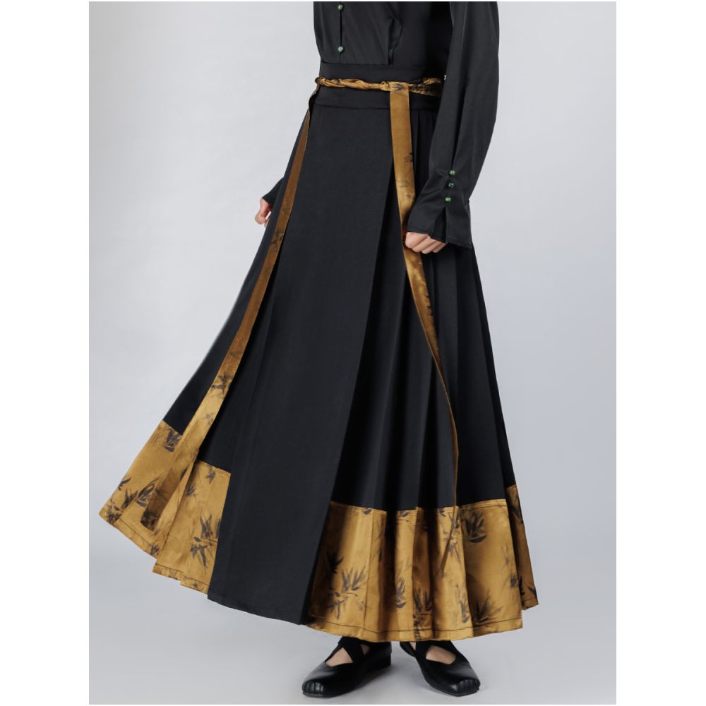 YYAN Italian style horse face skirt set with improved Ming style black gold bamboo pattern vinegar fabric splicing half skirt for women image 9