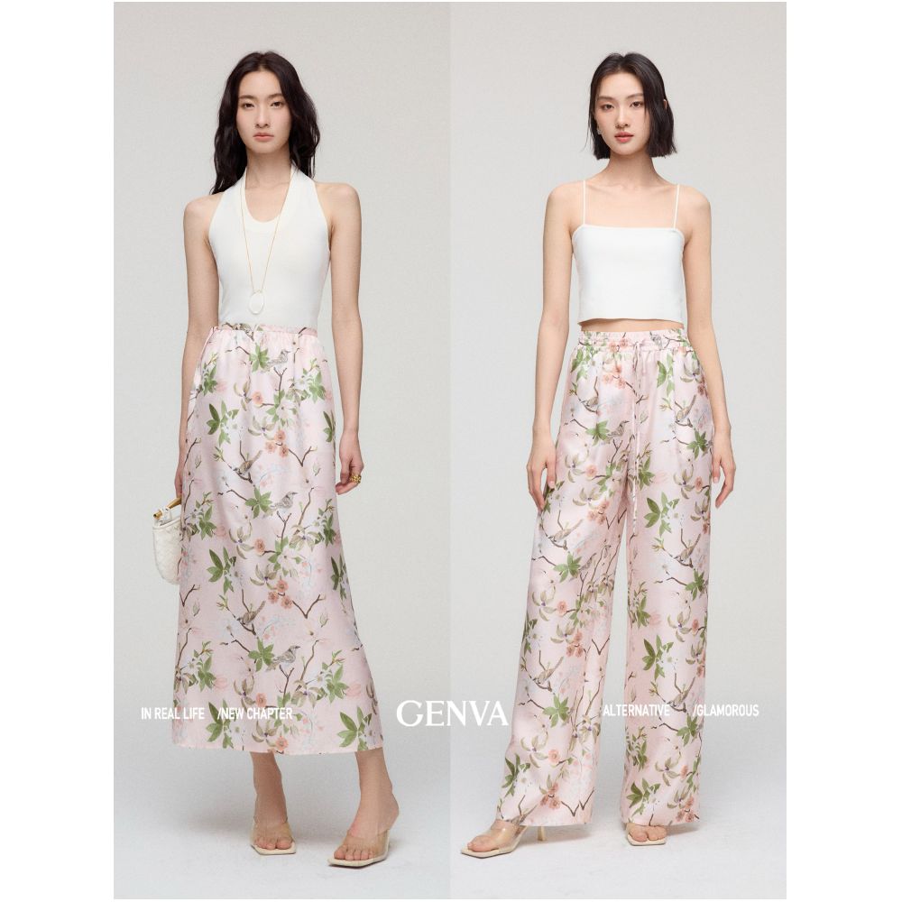 MR 99 Flower Shadow Floating World Picture Exclusive National Gift 6A Grade Silk Tulip Twill Air Pants Skirts image 1