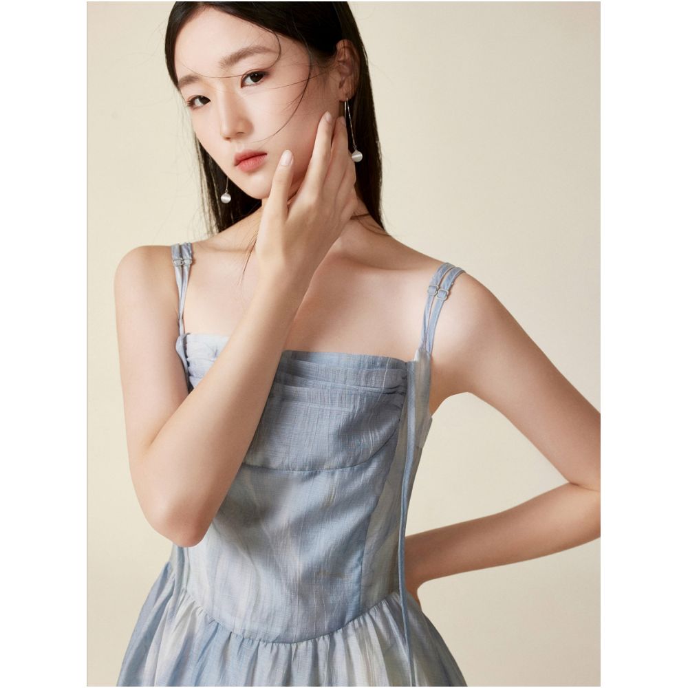 YYAN means blue gradient dyed sleeveless dress summer new style fresh and sweet waist cinching temperament suspender skirt image 2