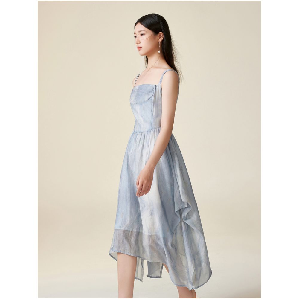 YYAN means blue gradient dyed sleeveless dress summer new style fresh and sweet waist cinching temperament suspender skirt image 3