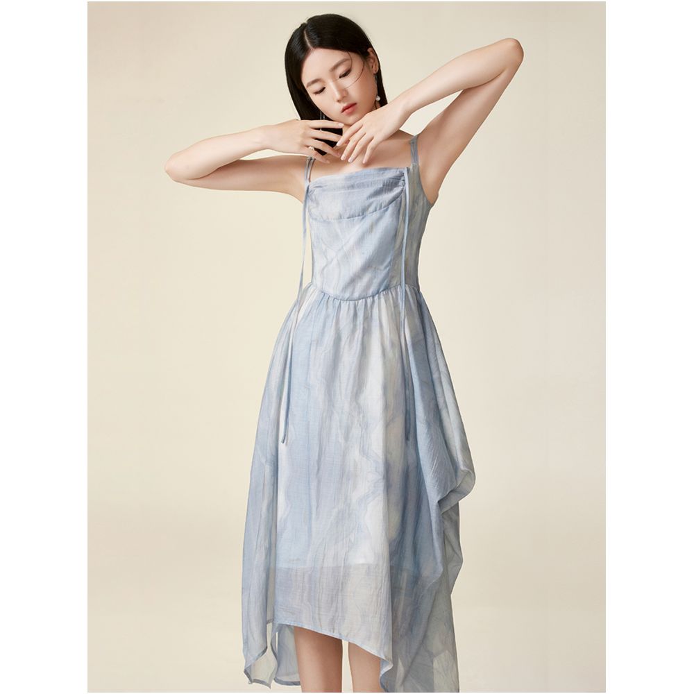 YYAN means blue gradient dyed sleeveless dress summer new style fresh and sweet waist cinching temperament suspender skirt image 5