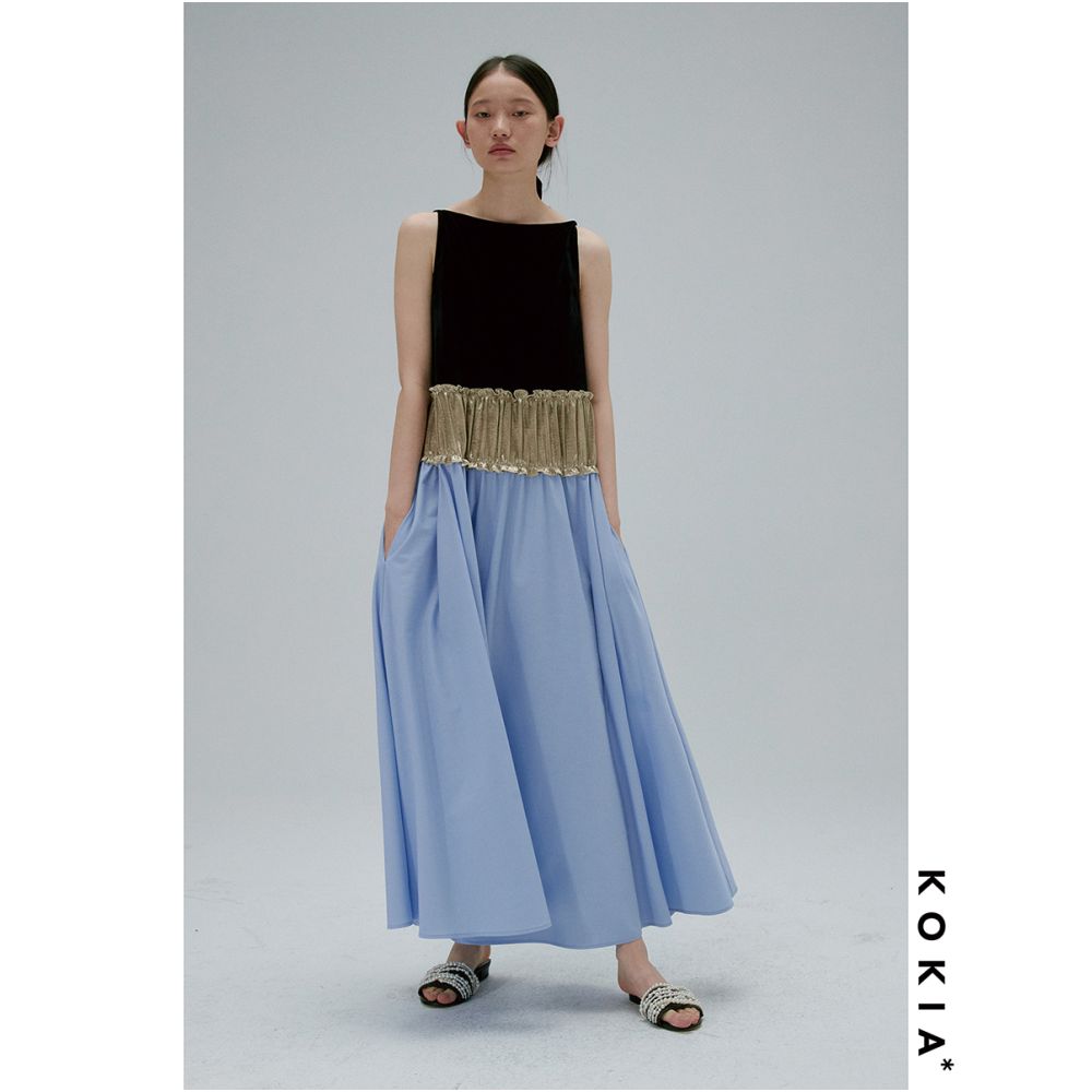 KOKIA Spot Oil Painting Color Matching Thin Velvet Acetate Three Section Splicing Dress One Collar Splicing Large Swing Skirt image 10