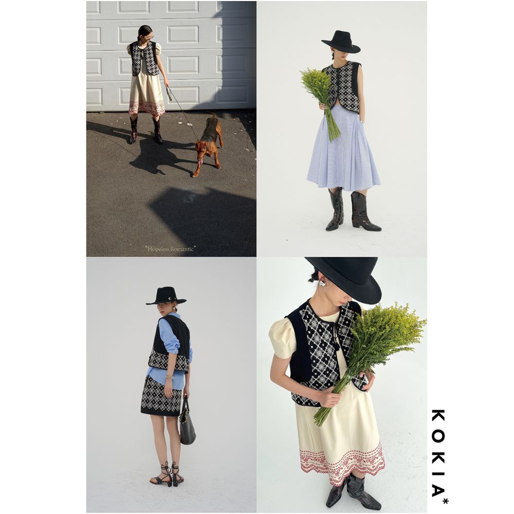 KOKIA Spot Celebrity Same Style Mix and Match King Carving Ethnic Style Heavy Industry Embroidery Curved Bottom Ultra Short Vest image 3