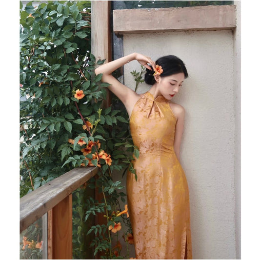 ASAYA2291 New Chinese Style sleeveless silk dress