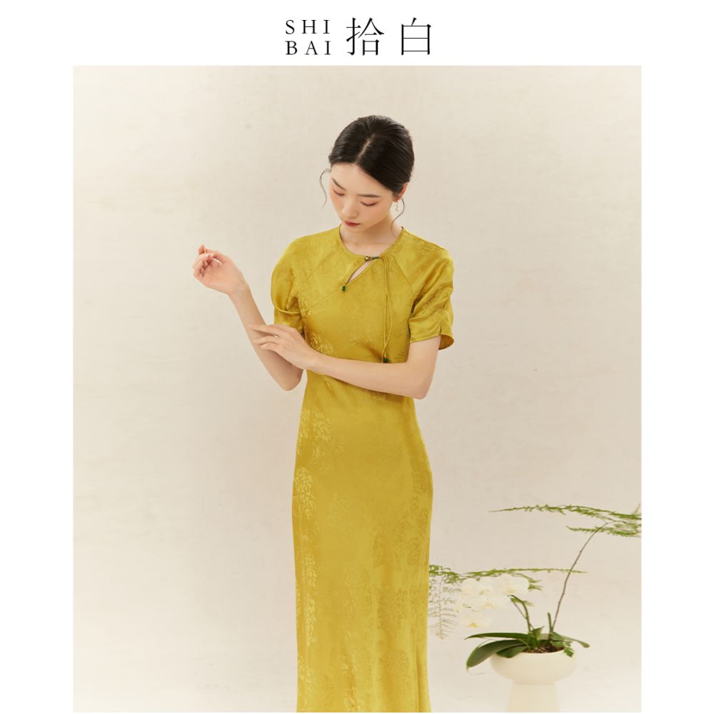 SHIBAI Shibai new Chinese style dress original national style women s elegant yellow skirt female tea service daily commuting image 11