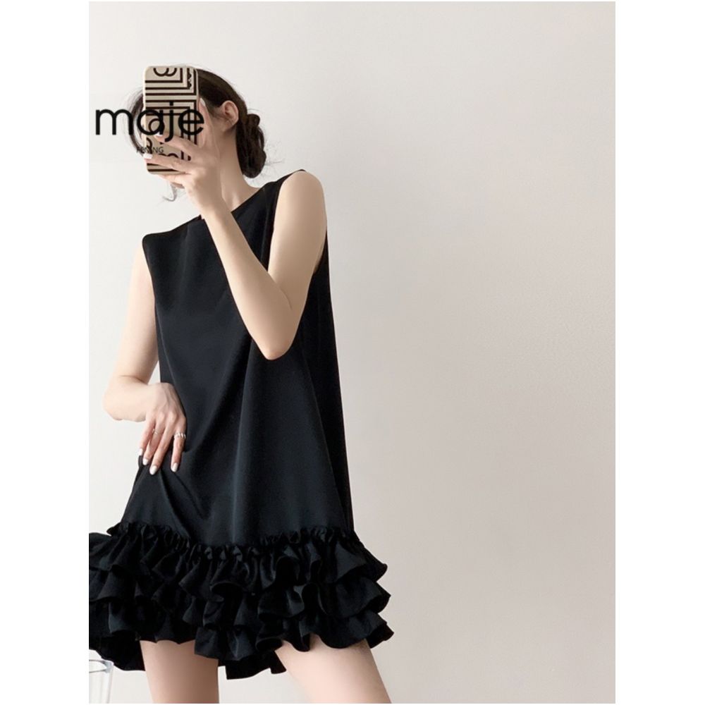 High end customized temperament short black Hepburn style dress women s sleeveless cake skirt summer drag sister style small black dress image 2