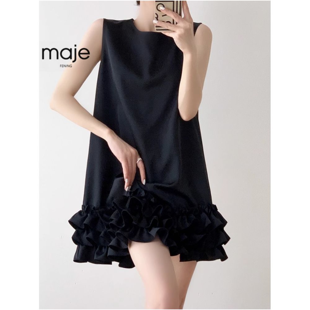 High end customized temperament short black Hepburn style dress women s sleeveless cake skirt summer drag sister style small black dress image 3