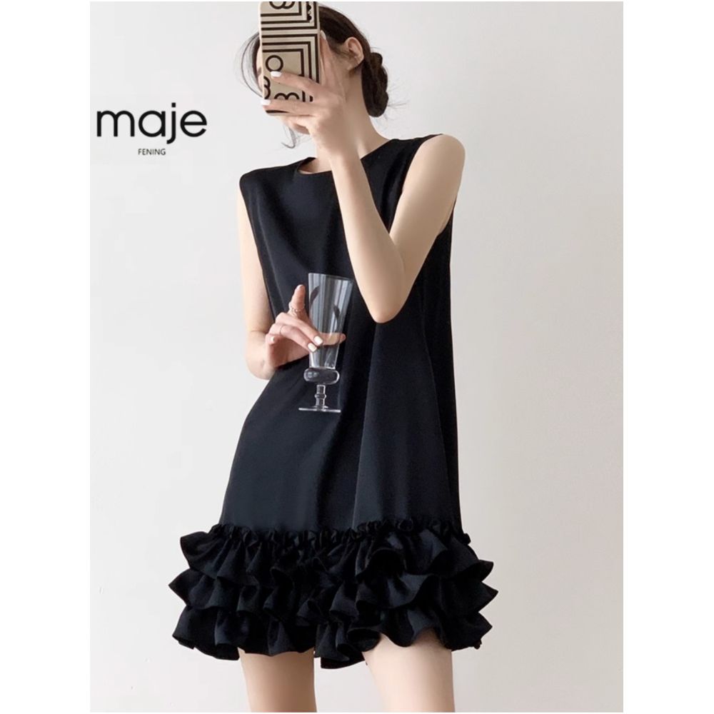 High end customized temperament short black Hepburn style dress women s sleeveless cake skirt summer drag sister style small black dress image 4
