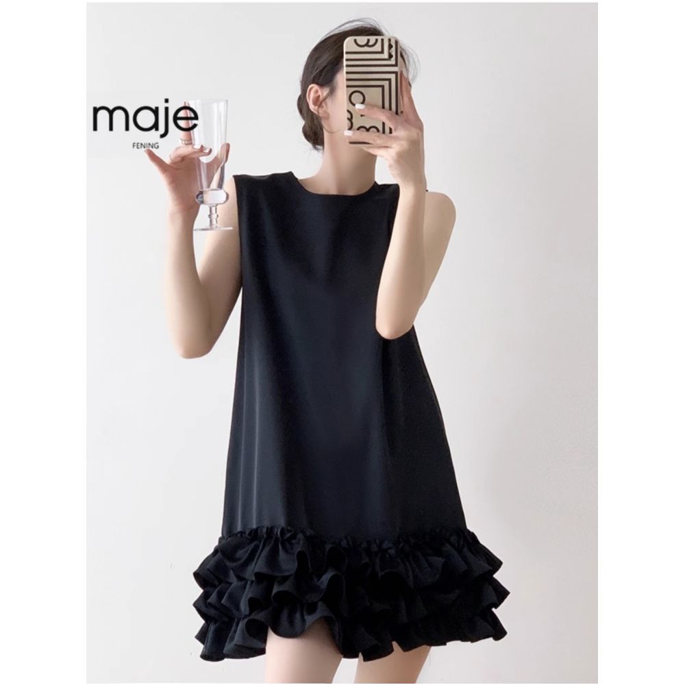 High end customized temperament short black Hepburn style dress women s sleeveless cake skirt summer drag sister style small black dress image 5