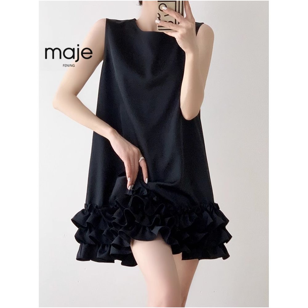 High end customized temperament short black Hepburn style dress women s sleeveless cake skirt summer drag sister style small black dress image 0