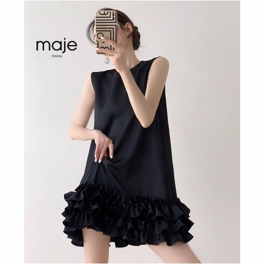 High end customized temperament short black Hepburn style dress women s sleeveless cake skirt summer drag sister style small black dress image 9