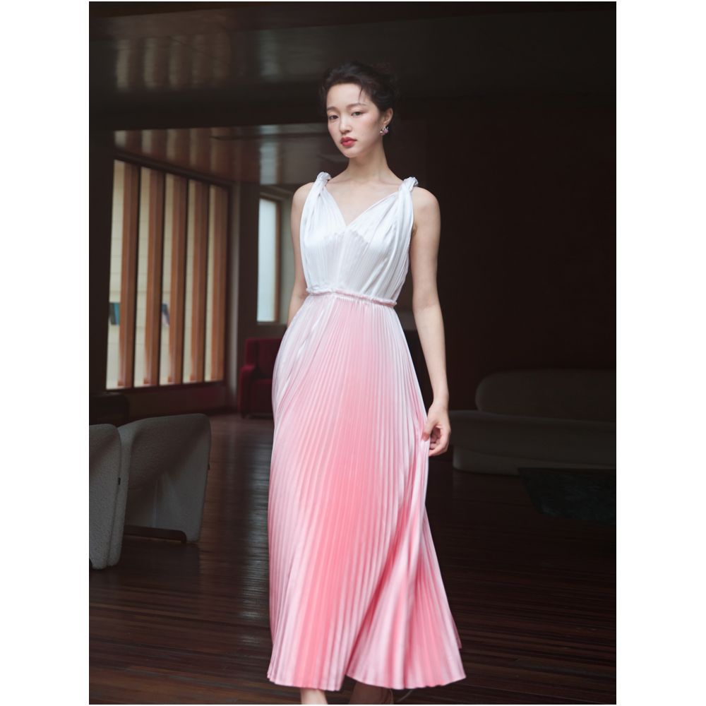 Fixed dyeing gradient pink full body pleated craft three dimensional design Greek goddess dress image 3
