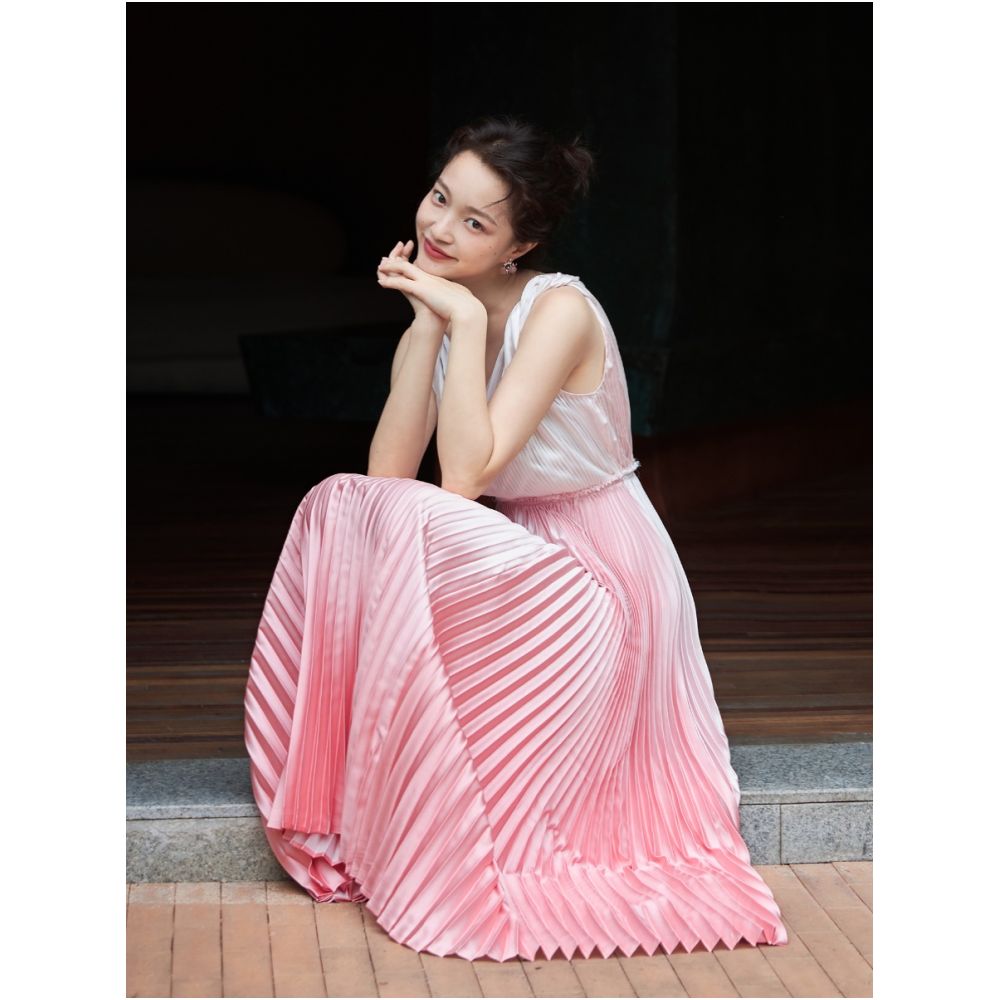 Fixed dyeing gradient pink full body pleated craft three dimensional design Greek goddess dress image 5