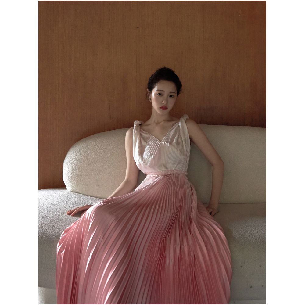 Fixed dyeing gradient pink full body pleated craft three dimensional design Greek goddess dress image 13