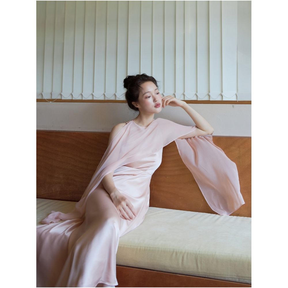 Acetate mulberry silk Shawl in various ways New Chinese dress summer off shoulder temperament banquet dress image 0