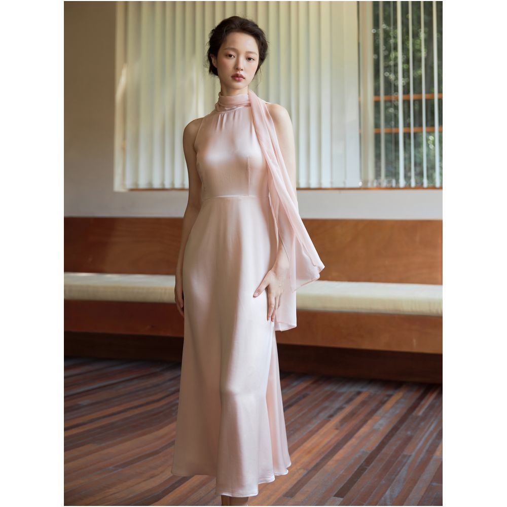 Acetate mulberry silk Shawl in various ways New Chinese dress summer off shoulder temperament banquet dress image 12