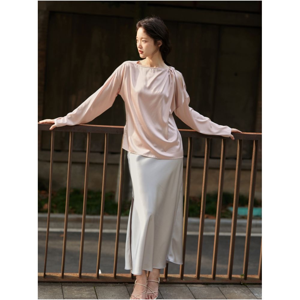 19mm stretch satin silk three dimensional style shirt suitable for daily wear image 0