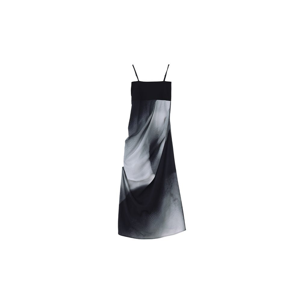 MURURMI Designer Brand Knitted Splicing Waist Hanging Ink Printed Strap Dress image 10