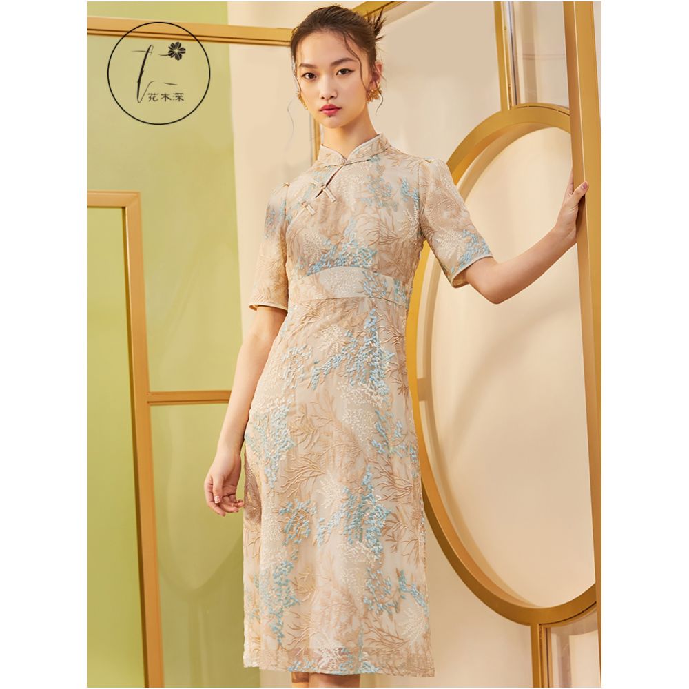 Spring Festival Gala Same Store Hua Mu Shen Chinese Style Qipao Improved Edition Dress Embroidered Silk Dress Dress Dress image 0
